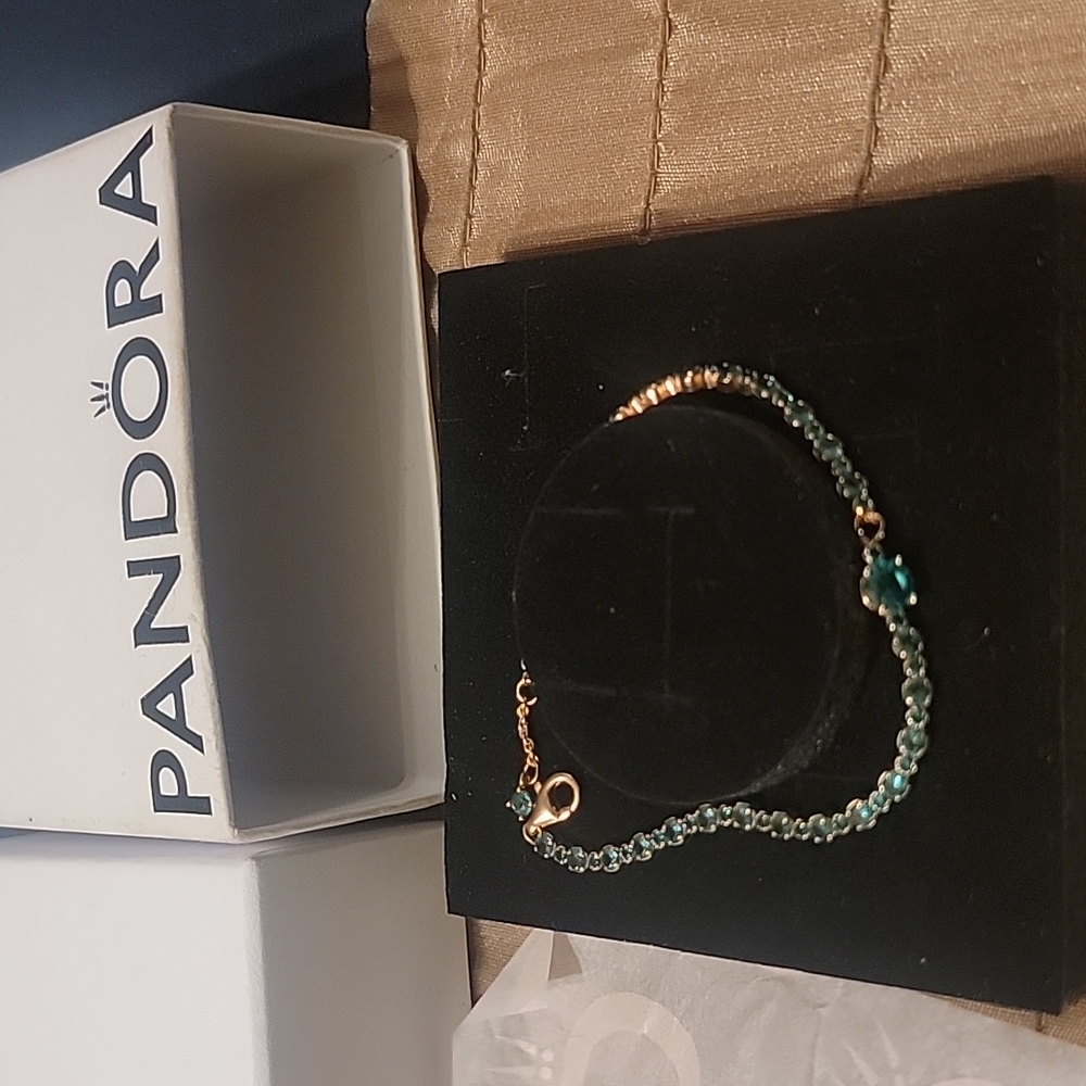 Pandora Rose Gold Green Pave' Tennis Bracelet.